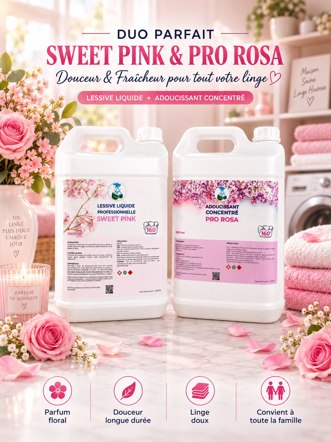 Duo Lessive & Adoucissant Sweet Pink Pro Rosa – 5L